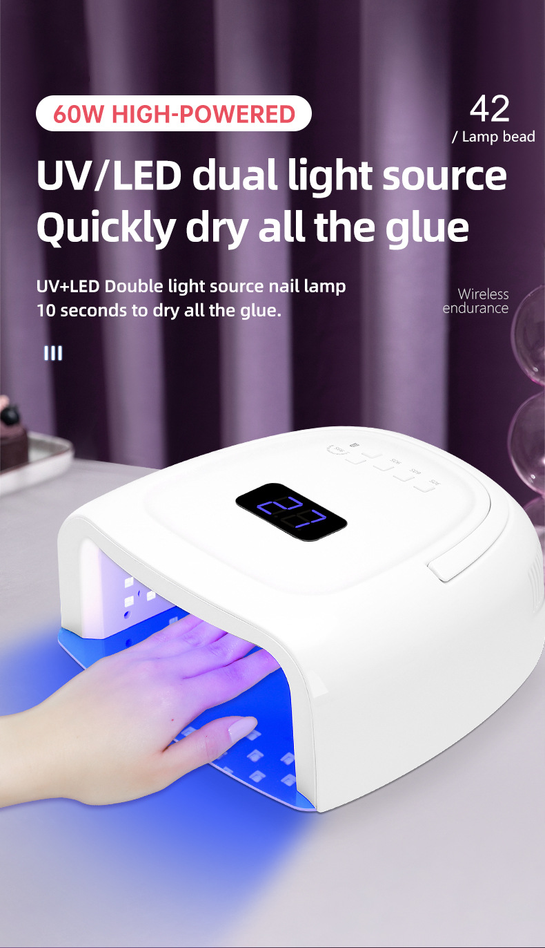 Nail lamp 60W wireless, 42 LED beads, gel drying