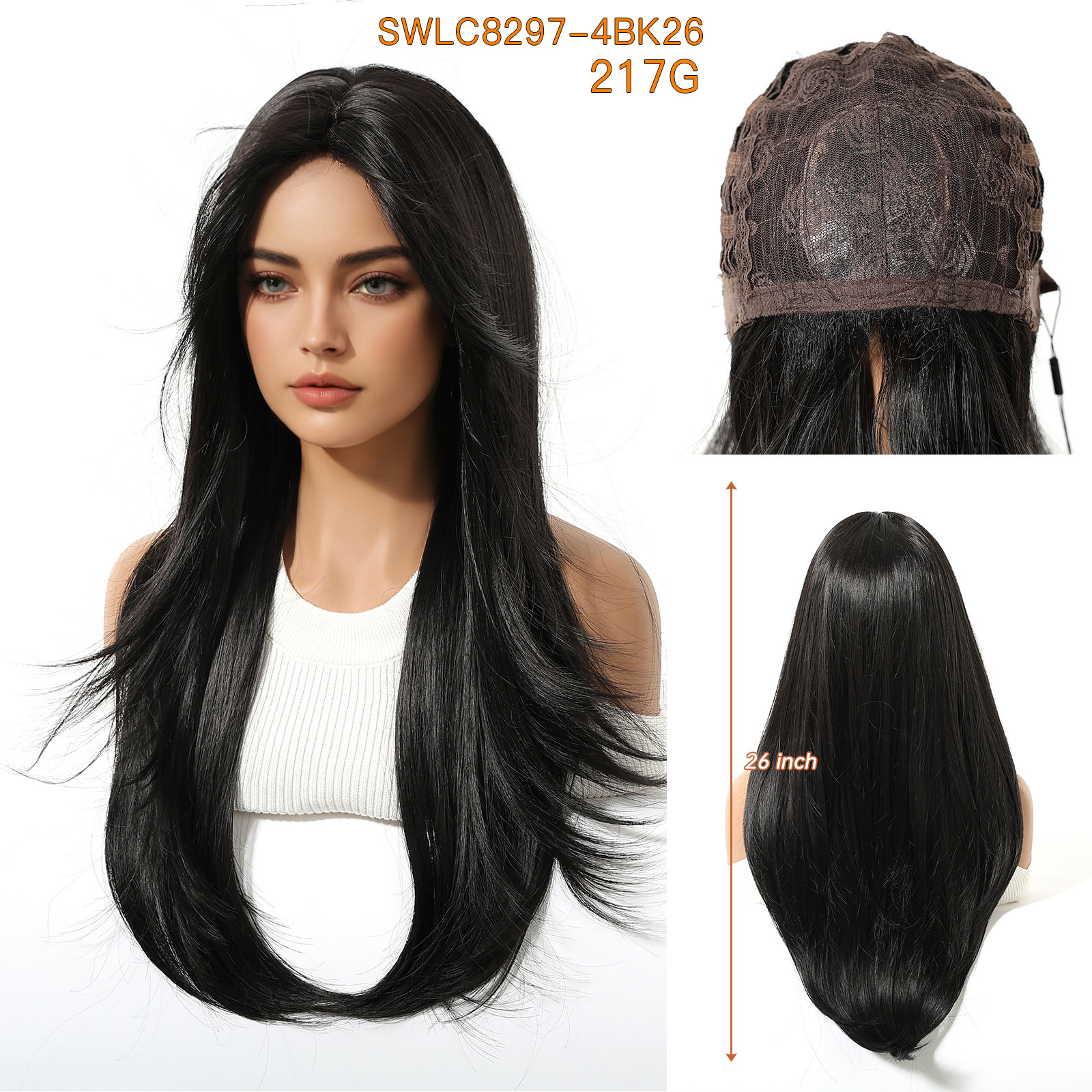 Nuevas pelucas de venta caliente mujeres coreanas diarias de pelo largo, marrón frío, recto, suave, dulce, afeitado facial con capucha completa más joven image 14