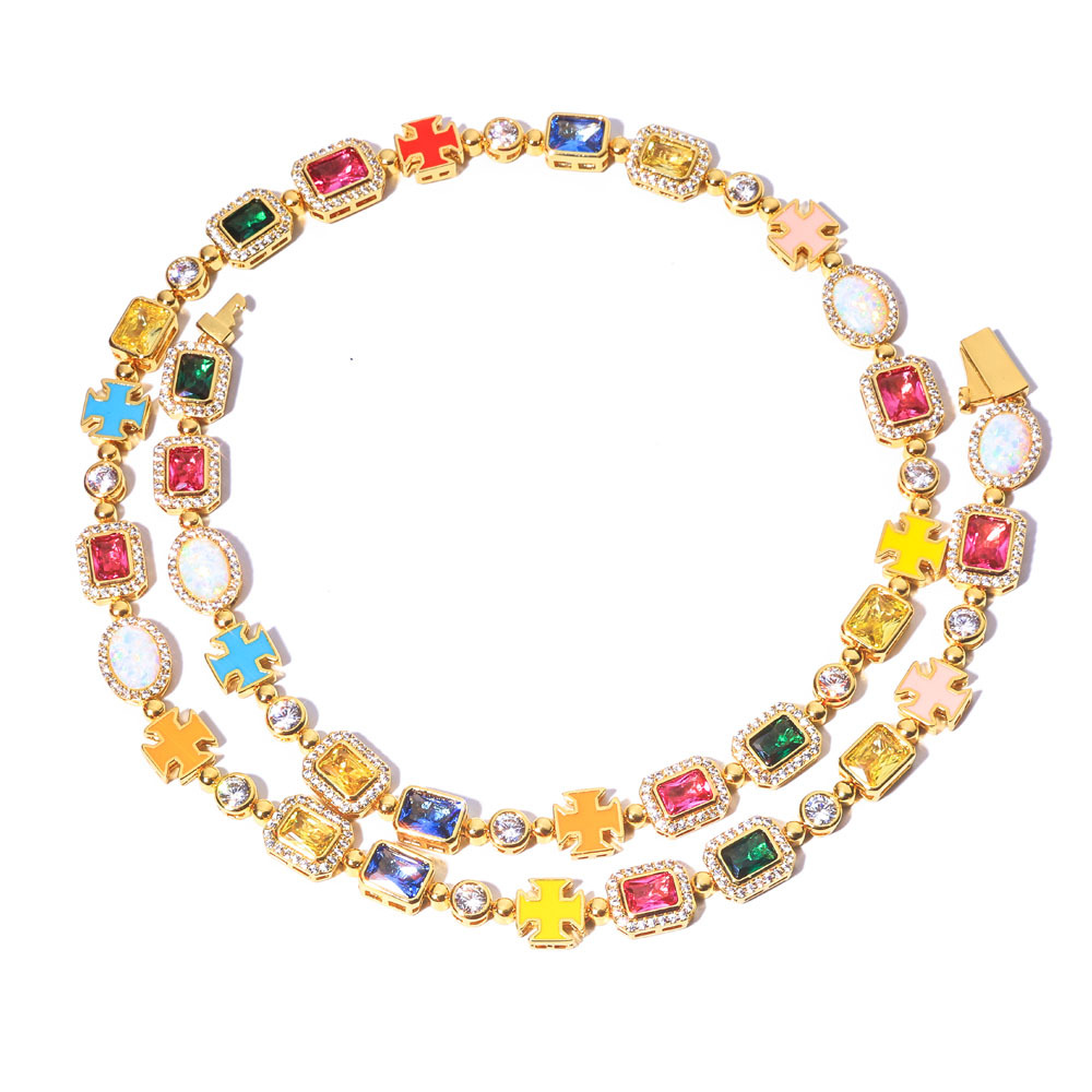 ヒップホップクロスボーダーカラフルな宝石レディースジュエリーネックレスチェーンジュエリーハイエンドジルコンメンズネックレス卸売