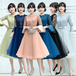 Evening Dress Can Be Worn at Ordinary Times 2025 New Elegant Small Lace Mid-Length Slim Dress Dropshipping