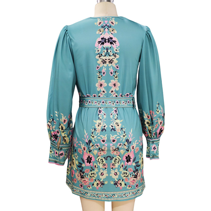 FD949 In Stock Cross-Border 2025 Autumn New Women's Long Sleeve V-Neck Loose Printed Bohemian Dress_ecoleips.com