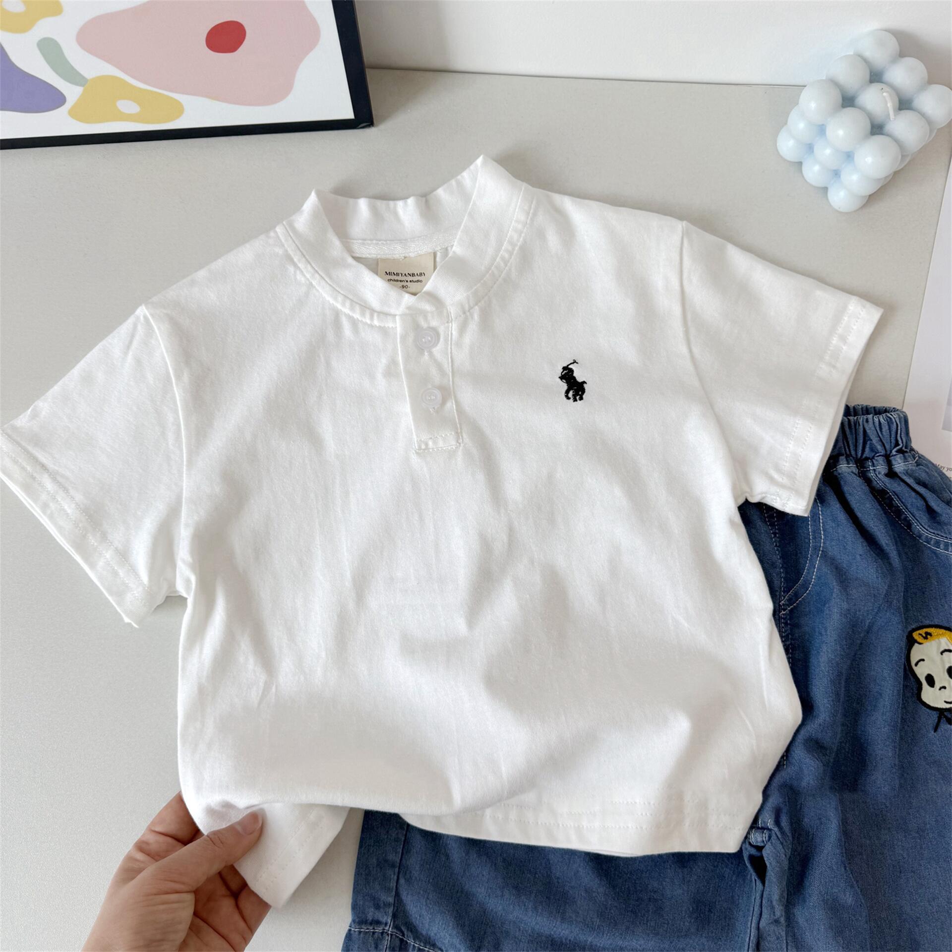 Children's summer cotton white base body-friendly short sleeve…
