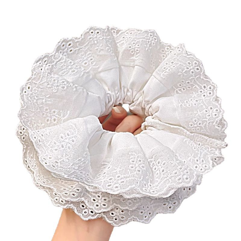 Francés de doble capa de encaje blanco anillo de cabello de intestino para niñas atado correa de cabello de alta sensación de cabello de niños red tocado rojo