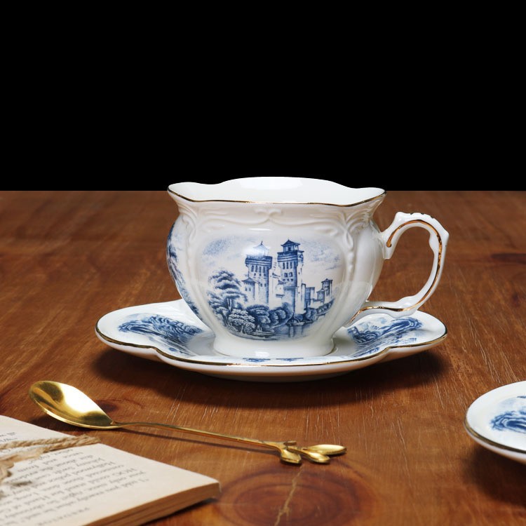 Jingdezhen cerámica taza de café plato set tetera de oficina azul porcelana de agua de cerámica tetera de aceite de tetera doméstica tetera