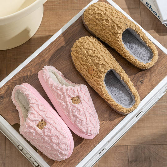 Bear Cotton Slippers Women's Autumn and Winter 2023 New Internet Popular Indoor Plush Cute Thick Bottom Warm Wool Slippers