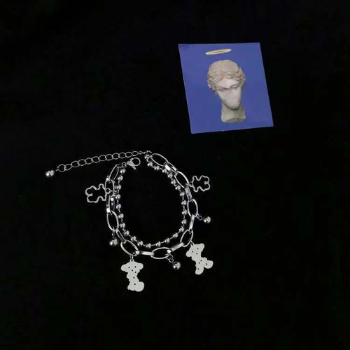 Bear Bracelet Double-layer Hollow Bead Pendant Couple Girl Cool Korean Stainless Steel Titanium Steel Bracelet Trendy