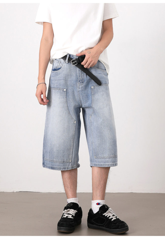 Quần jean nam ống suông rộng lửng giặt mài phong cách retro — Denim đen, Xanh nhạt, Xanh đậm chi tiết 13