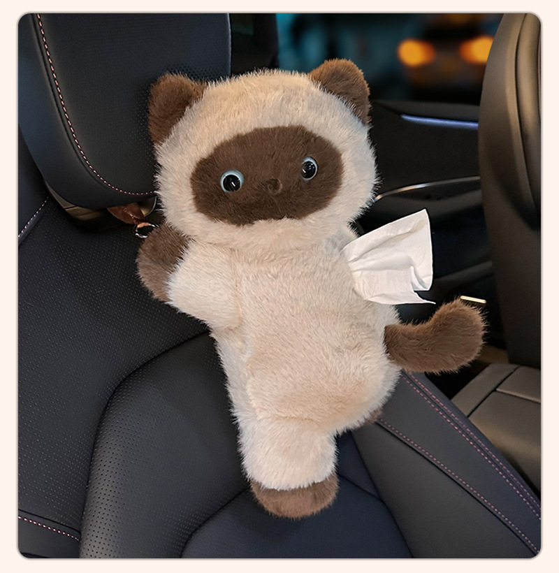 Cat Car Tissue Box, Cute Cartoon Car Seat Back Hanging Tissue Box, Creative Plush Toy Tissue Hanging Bag