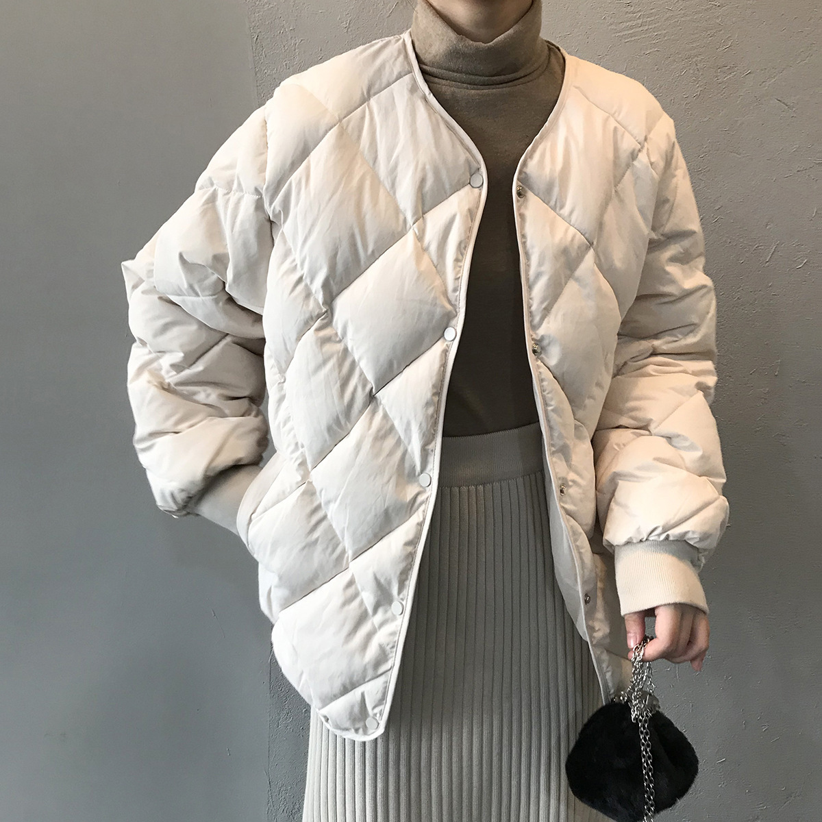 Women's Clothing Diamond plaid cotton coat _voghion.com