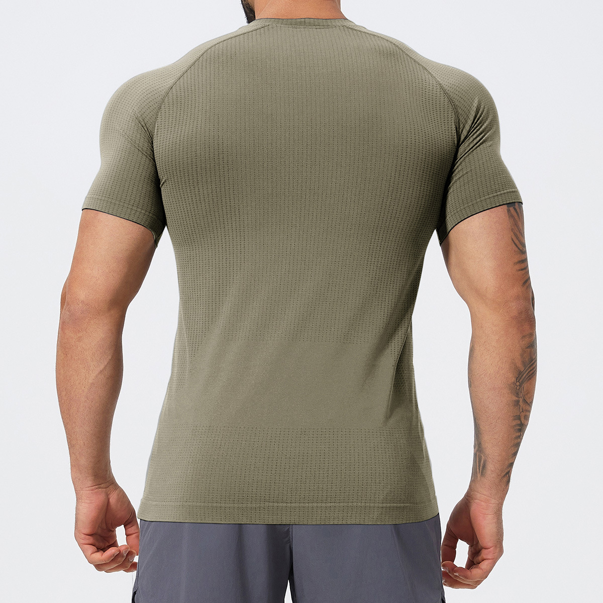 Cross-border hombre sin costuras deportivo acondicionamiento rápido secado transpirable mangas cortas yoga correr camiseta muscular delgada 7752