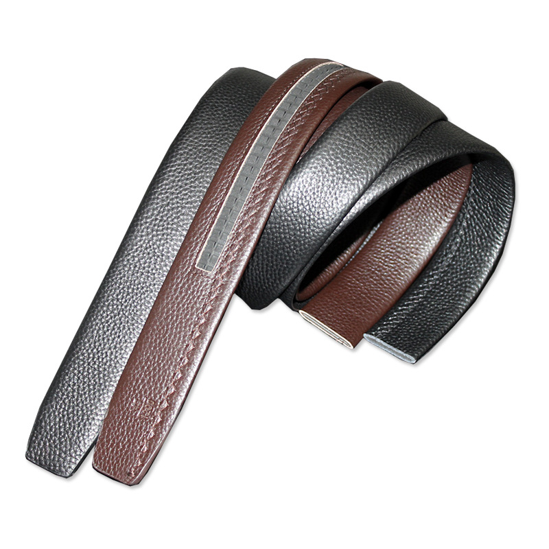 Correa sin plomo hebilla automática de cuero de los hombres cinturón sin cabeza cinturón de los hombres borde cubierto capa superior pantalones de piel de vaca pura tira del cinturón