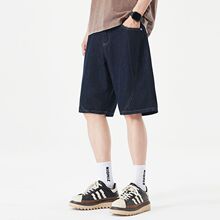 尚谷男装 夏季新款男士潮牌原牛直筒牛仔短裤美式复古中腰宽松裤