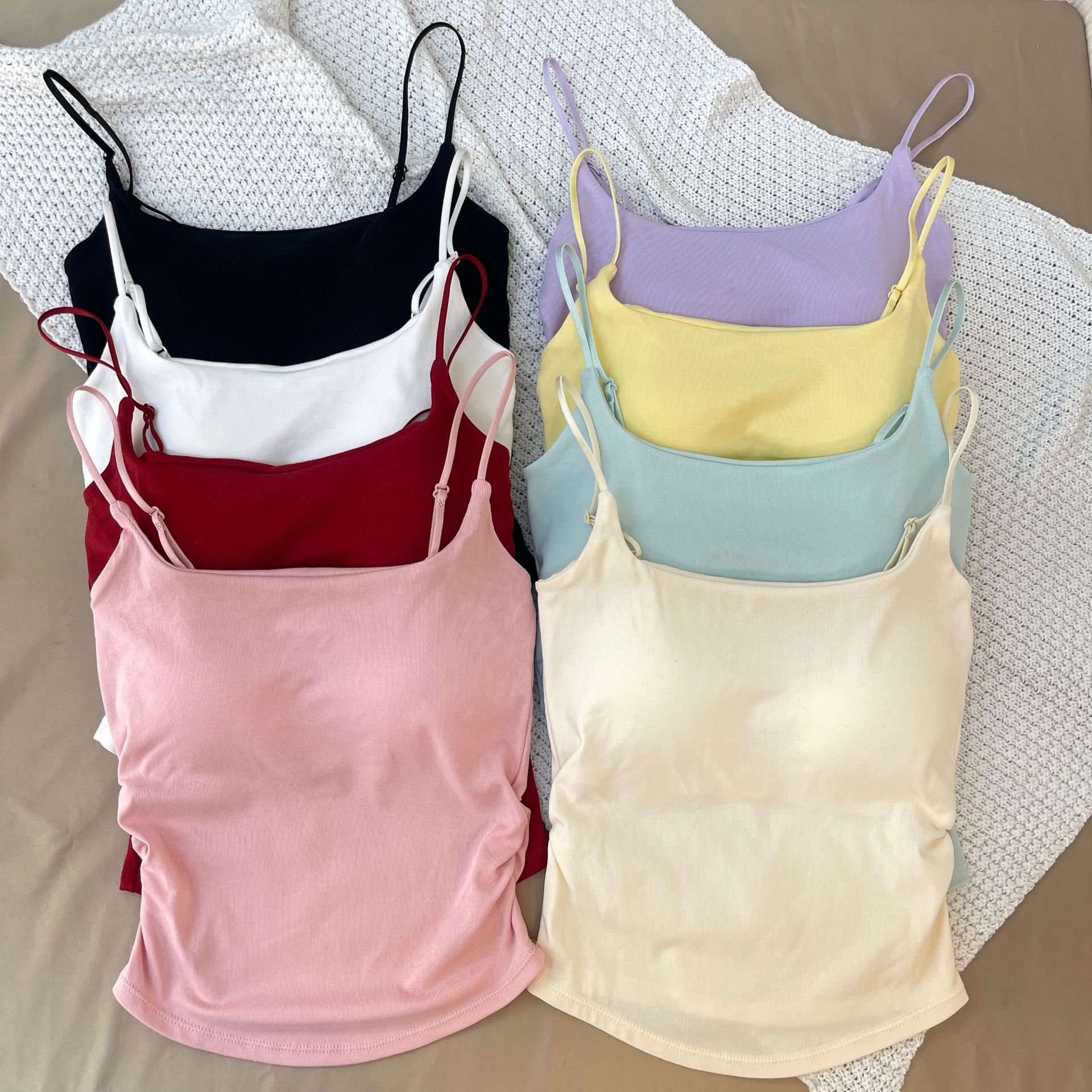 High Quality RC Cotton Small Sling Women's Inner Vest with Chest Pad Outer Wearing Design Sense Slim-fit All-match Sweet and Spicy Waist Tight Top