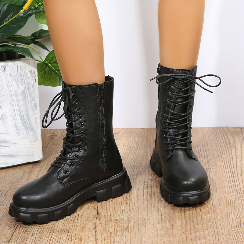 Large size spring and autumn new boots women round thick sole fashion boots British wind motorcycle boots women_voghion.com