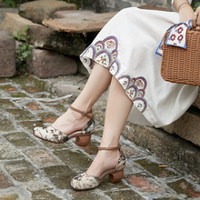 高跟包头真皮凉鞋女款夏季一字带复古文艺风凉鞋手工原创小众女鞋