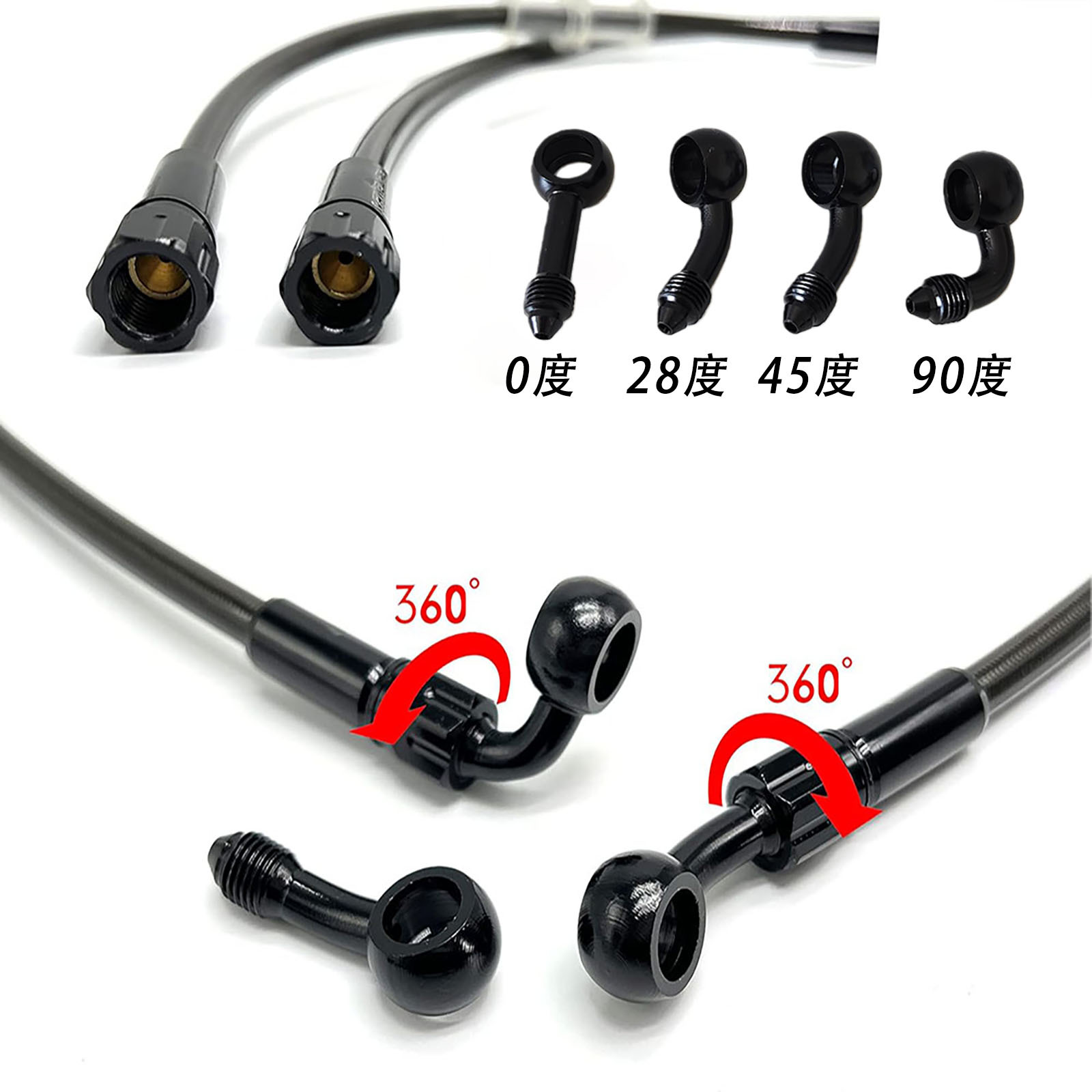 10-500cm 0/28/45/90 Degree M10 Fish Eye Head Ptfe Stainless Steel Braided Motorcycle Brake Hose
