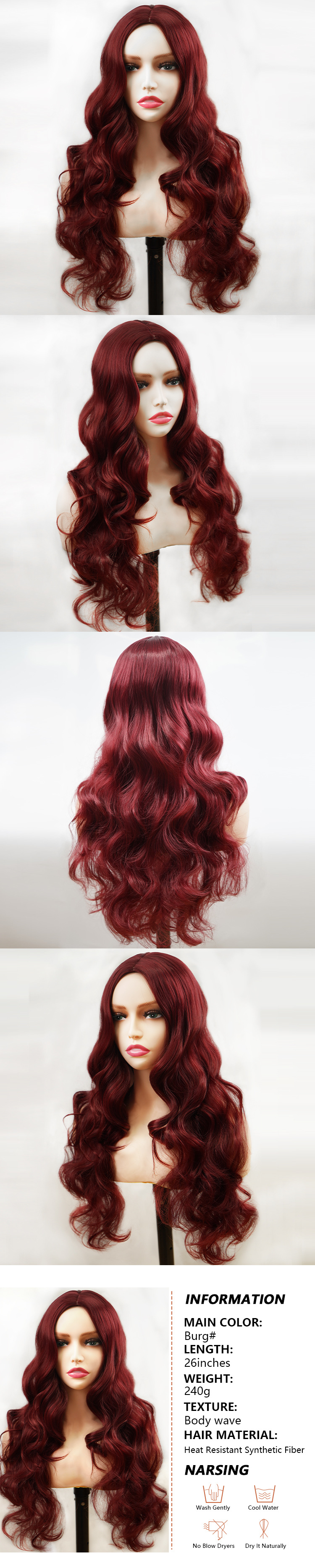 Perruques européennes et américaines en gros perruque transfrontalière perruque de couvre-chef pour femme bordeaux vague de corps grande vague couvre-chef de cheveux longs bouclés_voghion.com
