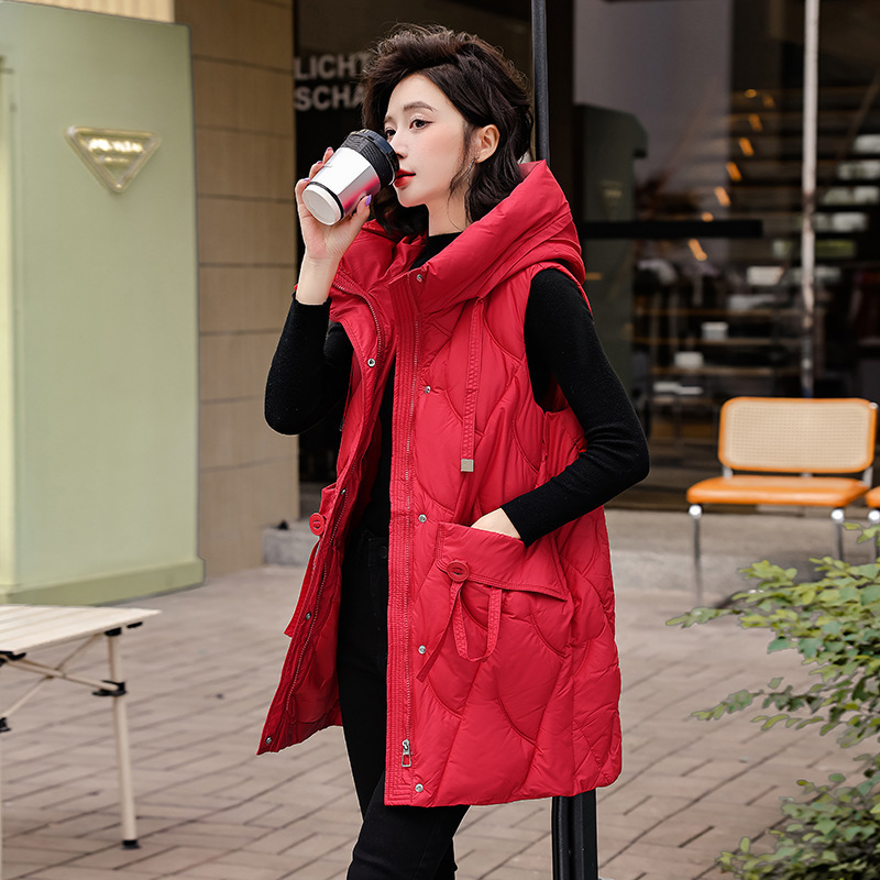Down cotton vest women's long 2024 autumn and winter plus size slim hooded waistcoat vest padded cotton coat Down cotton vest women's long 2024 autumn and winter plus size slim hooded waistcoat vest padded cotton coat