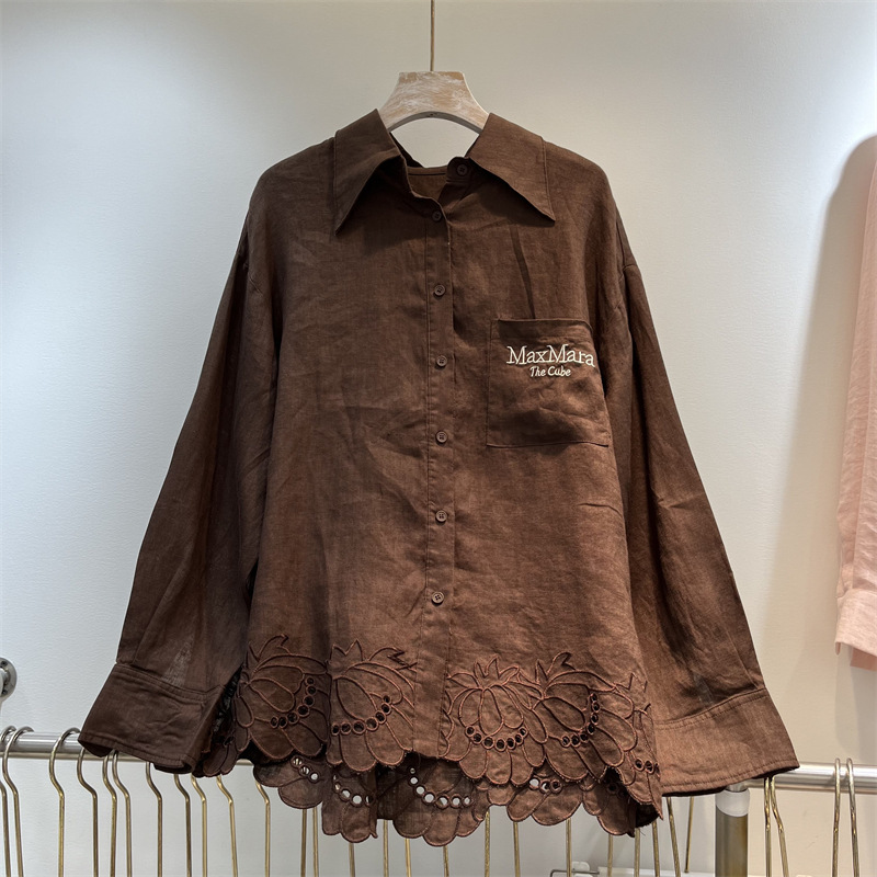 Long-Sleeved White Shirt for Women, New Spring Style, Hollow Lace Trim Shirt, Stylish and Relaxed Style Top, Trendy
