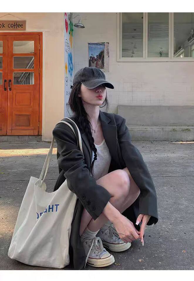 Áo blazer nữ dáng suông cổ vest hai nút tay dài phong cách Hàn Quốc — Màu đen [mẫu chất lượng cao], Nâu, màu xanh đậm, màu xám đậm chi tiết 26