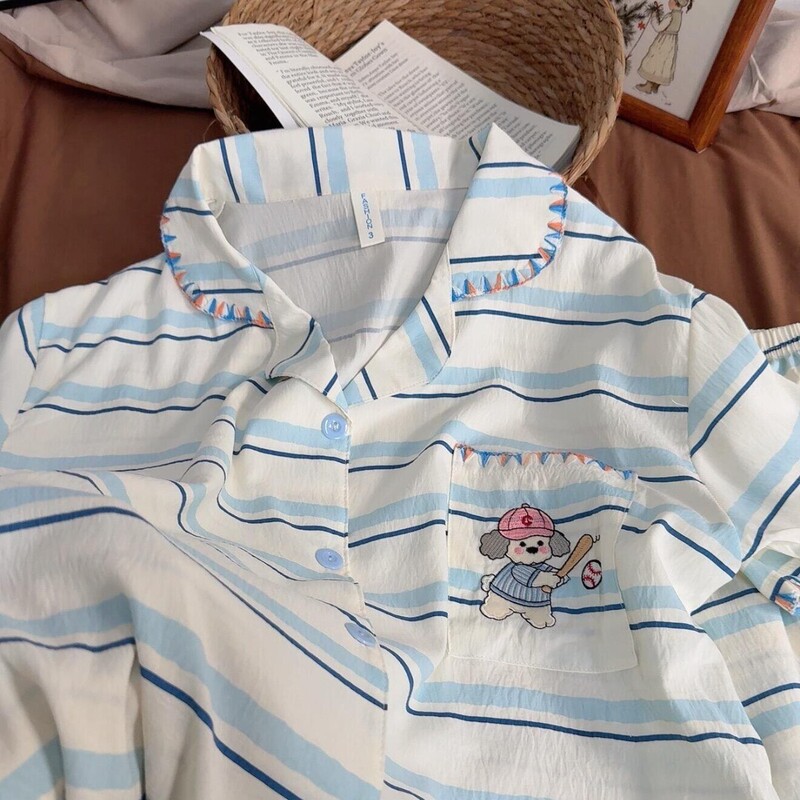 Cute Cartoon Baseball Puppy Pajamas for Women Summer Short-Sleeved Shorts Set Women's Comfortable Casual Home Wear