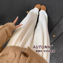 雪尼尔休闲裤女秋冬2025新款直筒高腰垂感窄版加绒小个子阔腿裤