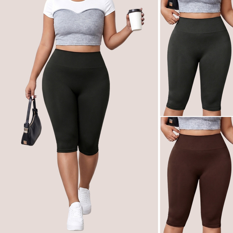 Cross-border exclusive plus-size high-waisted women's shorts, butt-lifting and tummy-controlling sports shorts, solid color slimming European and American style cycling shorts Cross-border exclusive plus-size high-waisted women's shorts, butt-lifting and tummy-controlling sports shorts, solid color slimming European and American style cycling shorts