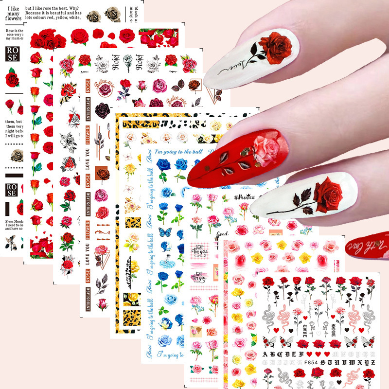 2022 Spring New Rose Flower Valentine's Day Nail Art Sticker Decal F854-863