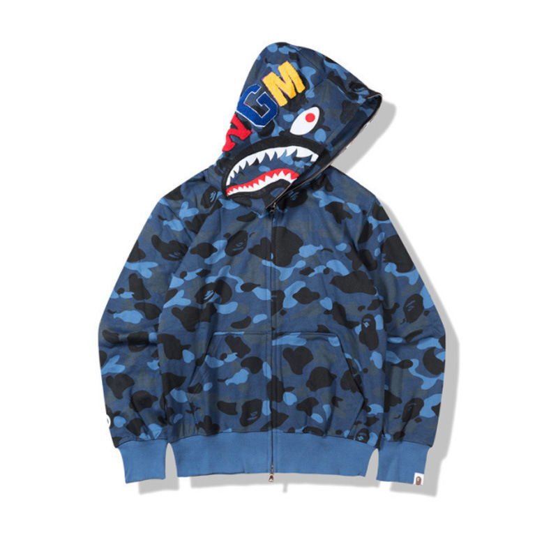 2025 [健康布] 3D デジタル印刷 Bape ブランド シャークヘッド スウェットシャツ メンズ カップル ジッパー カーディガン ベルト付き|undefined