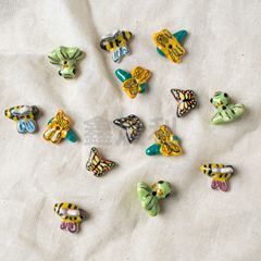 精致手绘蝴蝶蜻蜓陶瓷直孔珠昆虫动物串珠手链项链饰品材料散珠