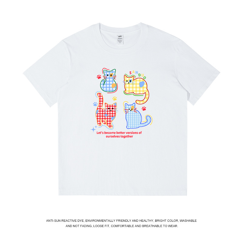 トレンディなブランドメンズ日本のかわいい猫半袖 T シャツ女性の夏の新しい新鮮な年齢を減らすルーズカップルトップス男性用|undefined