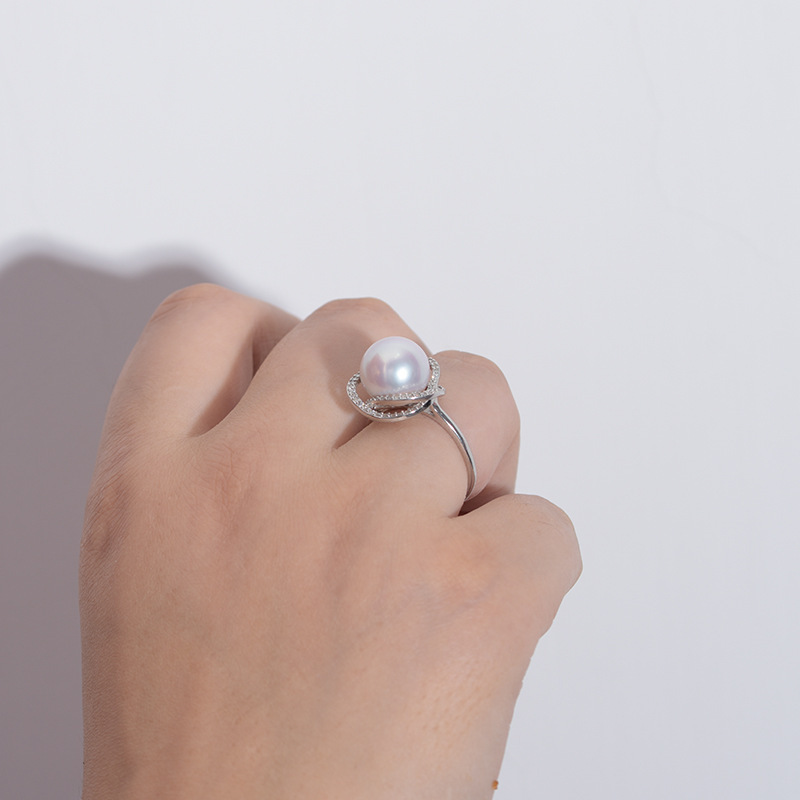 淡水11-12mm正円強光微瑕真珠s925銀開口女性指輪卸売り三生三世|undefined