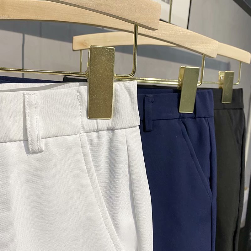 Summer Pendant Solid Color Tapered Cropped Pants Men's British Non-ironing Slim-fit Skinny Pants Double-sided Loose Waist Casual Pants