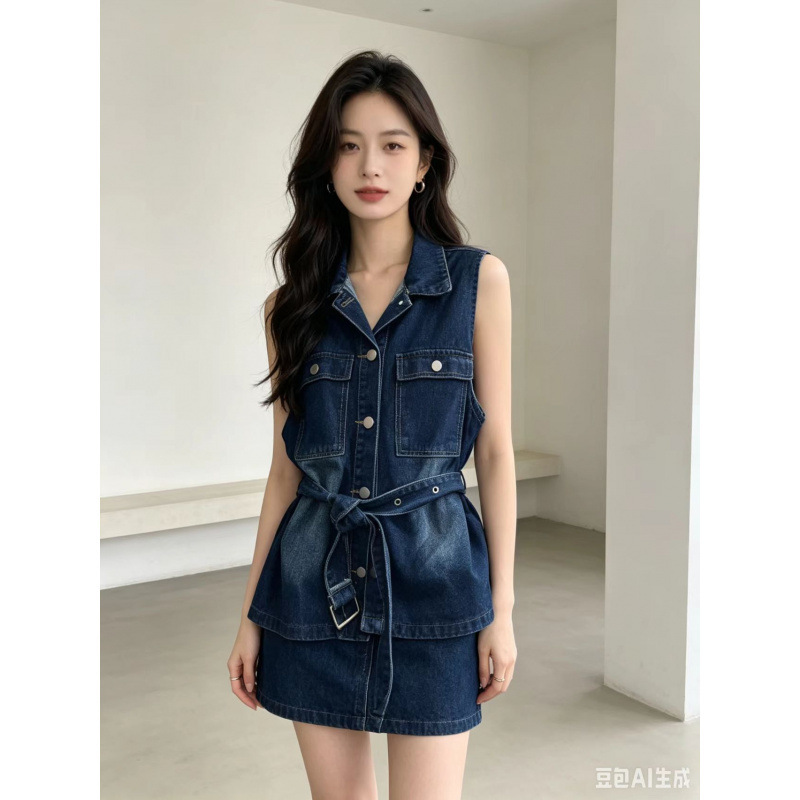 2026 Loose-Fitting, Slimming, Versatile, Sleeveless, Fashionable, Lapel, Single-Breasted, Waist-Cinching Denim Vest for Women