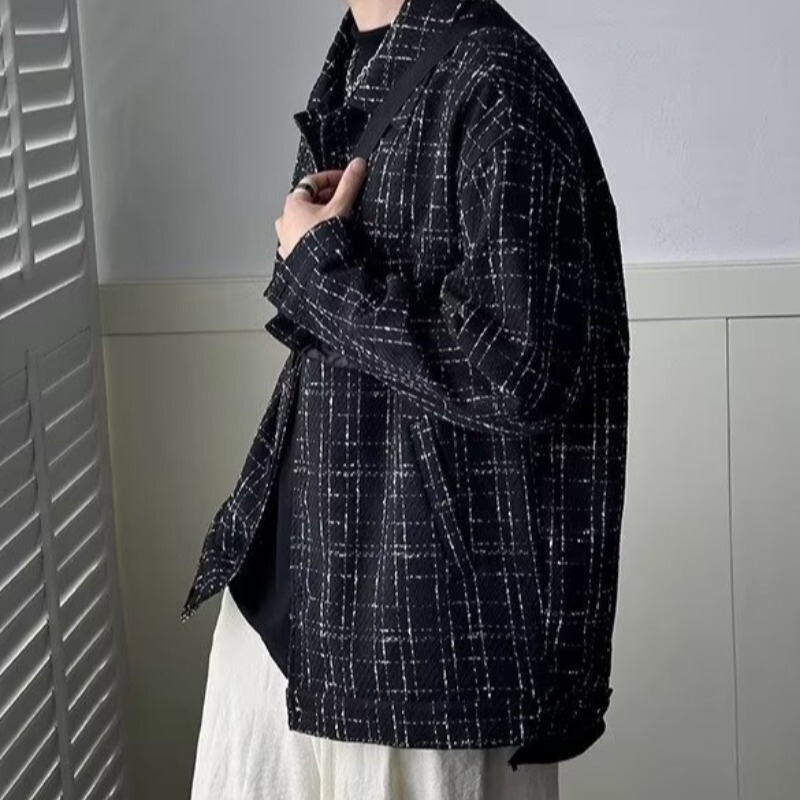 小香風コート男子春と秋のファッションブランドのゆるい服韓国版の大きいサイズのゆるい毛はアメリカ式ジャケットのメンズです。|undefined