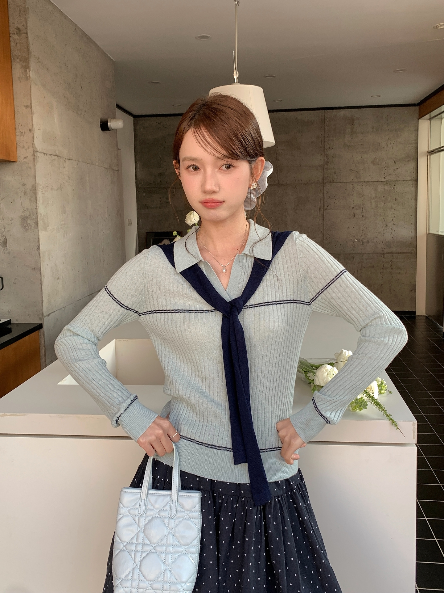 26ye003 water blue fake two pieces