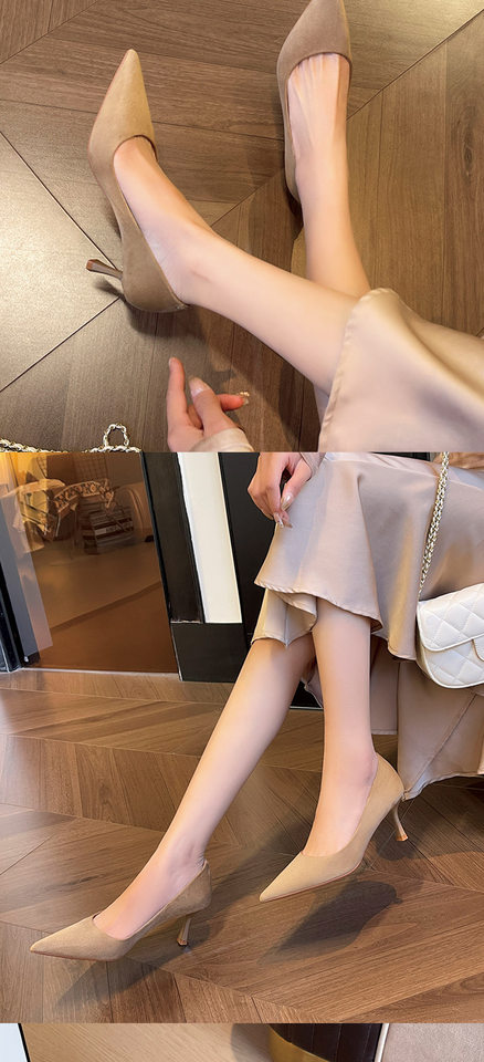 Giày cao gót nữ mũi nhọn gót mảnh thanh lịch, đế cao 6–8 cm — nâu, rượu vang đỏ chi tiết 7
