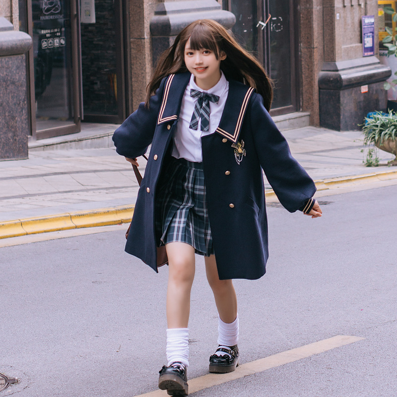 Abrigo de Lana Estilo Colegial de Lana, Manga Larga, Largo