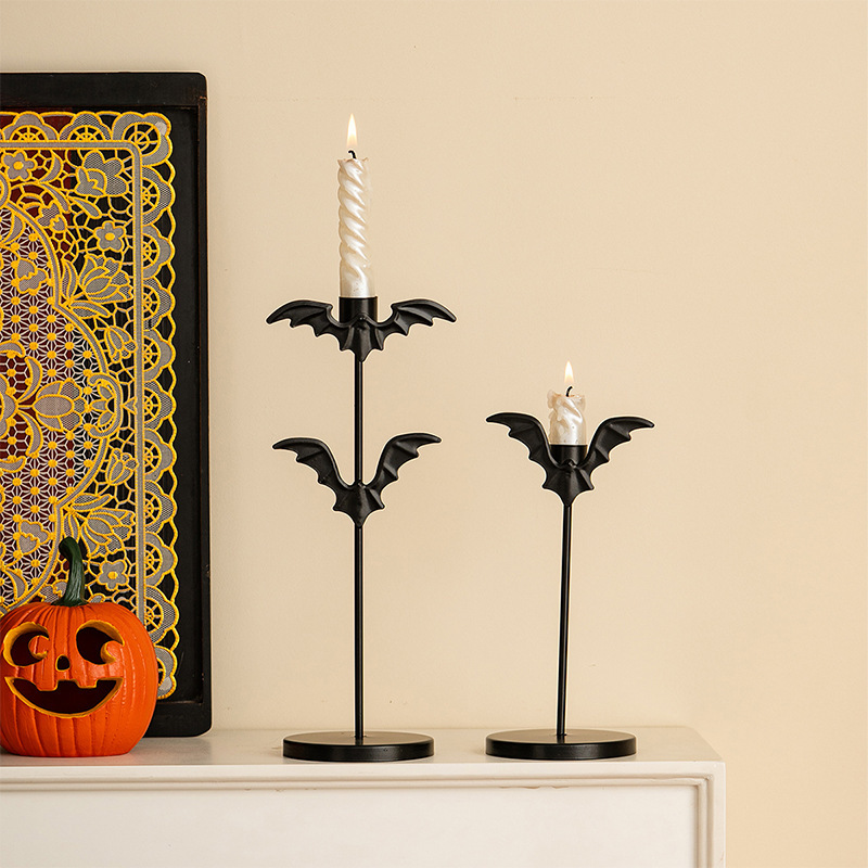 クロスボーダーハロウィンコウモリ燭台組み立てアイアン燭台ロマンチックなダイニングテーブル屋内ホームデスクトップ装飾装飾品|undefined