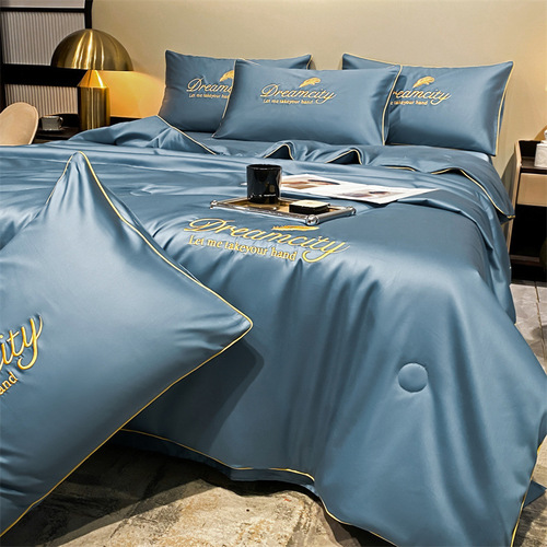 Modern Minimalist Washed Silk Air Conditioning Blanket with Ice Silk Printed Embroidery Tencel Summer Set of Four Summer Cooling Blanket