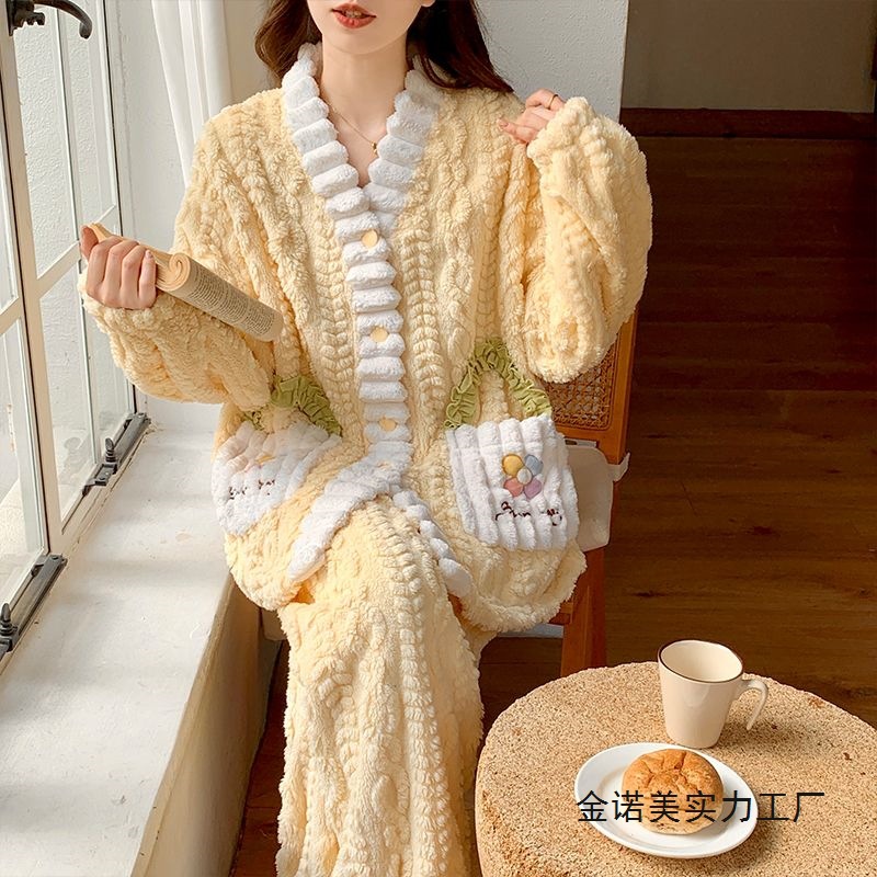 2026 Spring/Winter New Women's Coral Fleece Short Thickened Pajamas Sweet and Cute Chanel-Style Set