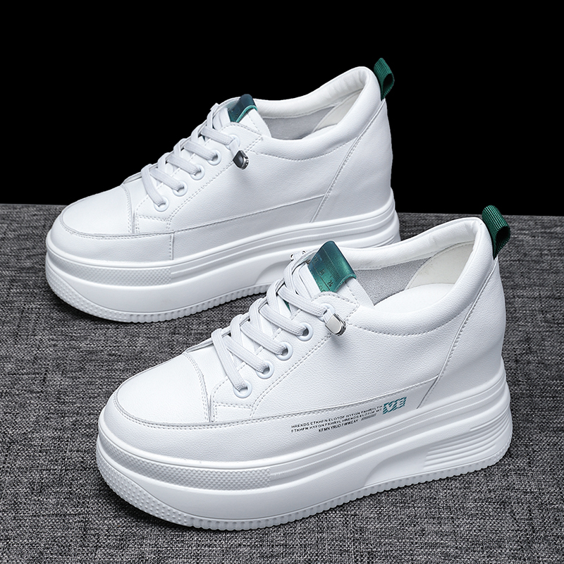 Zapatos de mujer invisibles, zapatos de muffin de cuero super caliente, 10 cm de altura, zapatos blancos con suela gruesa.