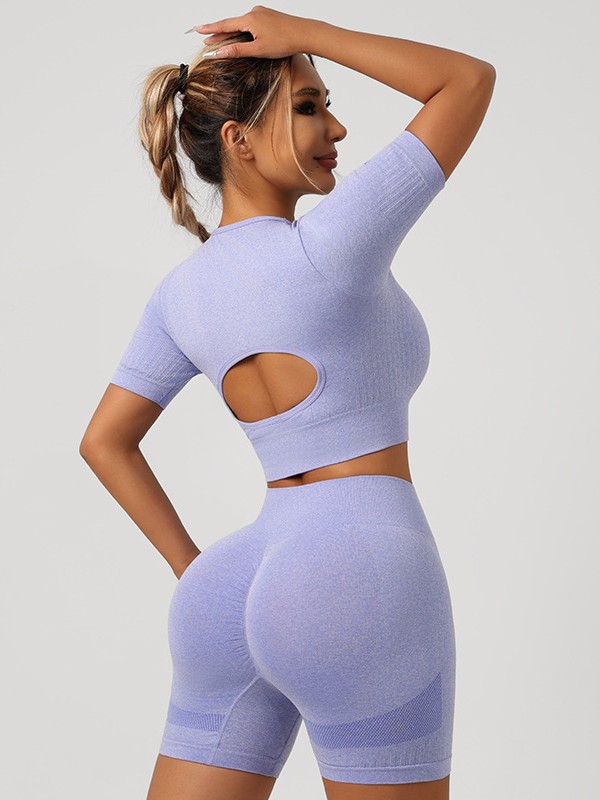 ropa interior deportiva transfronteriza mangas cortas pantalones cortos pantalones largos set mujer antichoque correr de alta intensidad yoga acondicionamiento físico espalda image 2