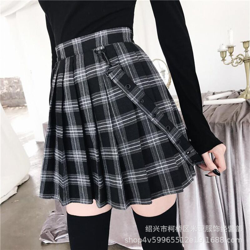 Cross-border new four seasons academic style plaid skirt skirt split night fold high waist dress a generation of hair