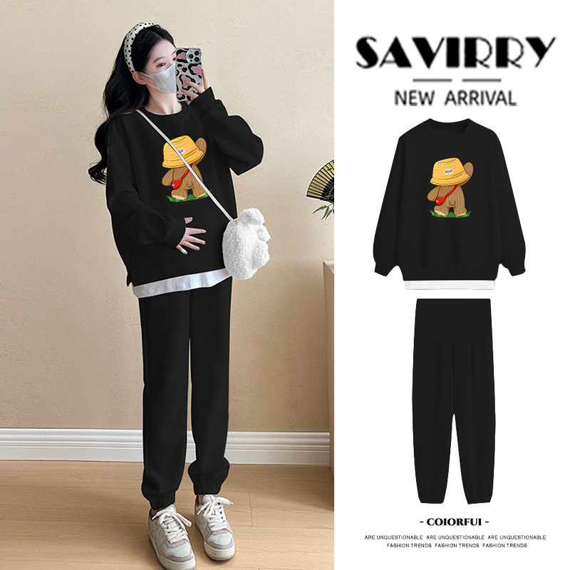 Maternity Sweatshirt Set Spring and Autumn Trendy Mom New Fashion Petite Lazy Style Plus-Size Sweatpants Two-Piece Set Autumn and Winter
