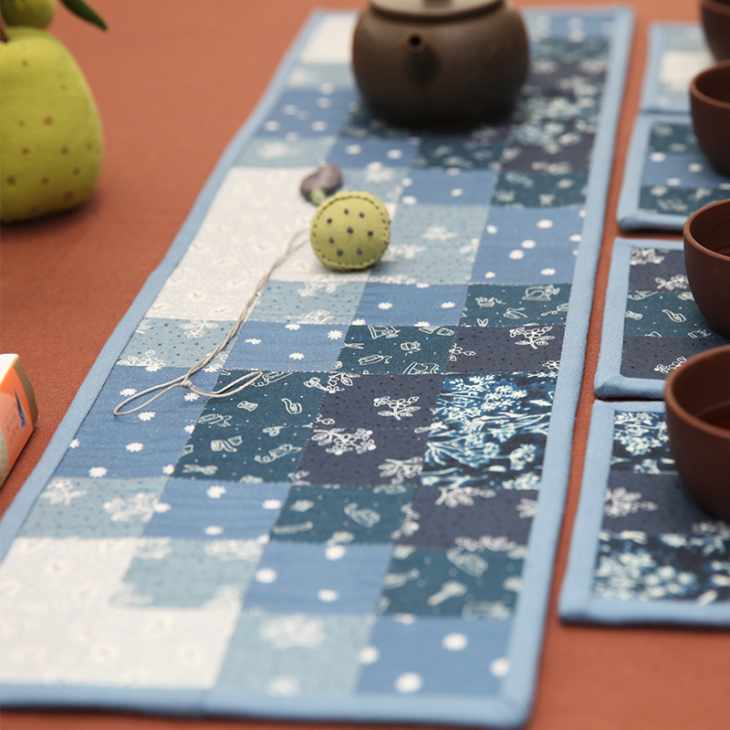 Primer paño teñido estera de té hecho a mano DIY patchwork corredor de mesa bordado Lu bordado estera de la placa de té Zen camino de mesa té arte de la vendimia toalla de té