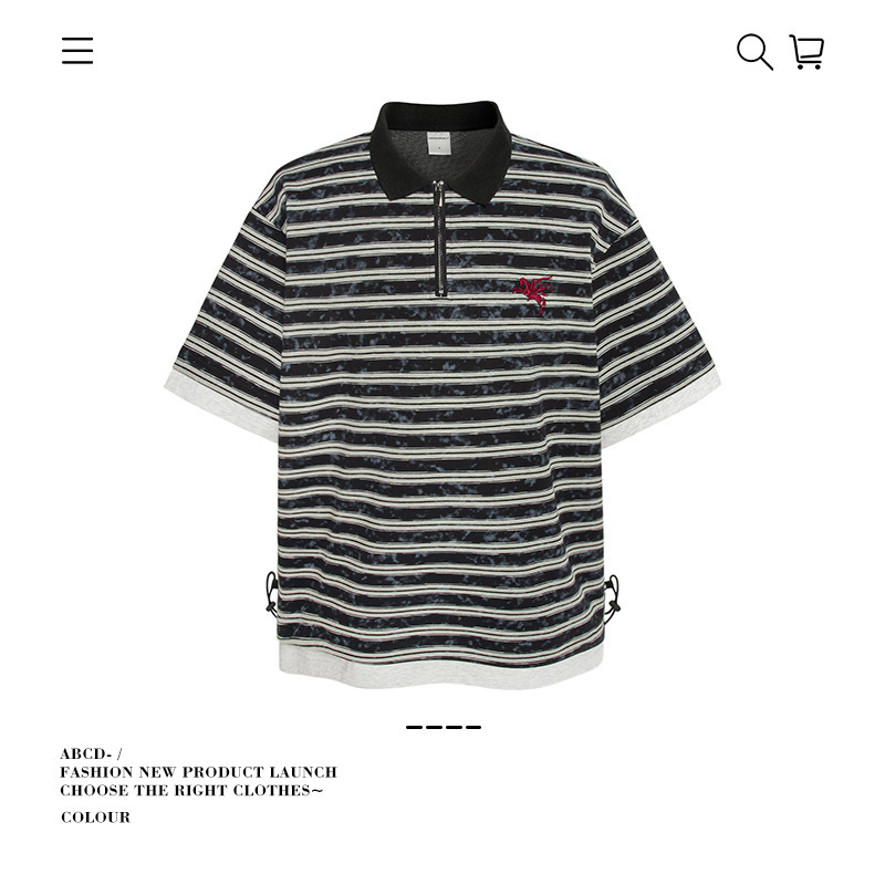 American Retro Striped Color-Blocked Faux Two-Piece Polo Shirt for Men, New Summer Style, Loose Fit, Half-Zip, Vintage Short-Sleeve T-Shirt American Retro Striped Color-Blocked Faux Two-Piece Polo Shirt for Men, New Summer Style, Loose Fit, Half-Zip, Vintage Short-Sleeve T-Shirt