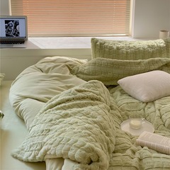ウサギの毛の立体の小さい方眼の4つのセットの保温する牛乳の毛の布団のシーツの冬はサンゴの毛のベッドの製品を厚くします。