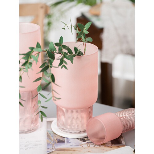 European and American pink frosted glass vase, hotel model room flower vase, living room decoration ornaments wholesale