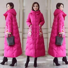 民族风羽绒棉服女中长款新款刺绣过膝棉袄中国风棉衣加厚冬装